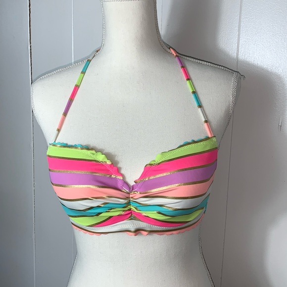 Victoria Secret Halter Bikini top. Padded, size 32D. Multi colored stripes - Picture 2 of 7